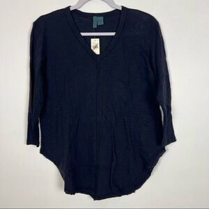 Anthropologie Left of Center NWT Navy 100% Cotton Top V Neck Size Small